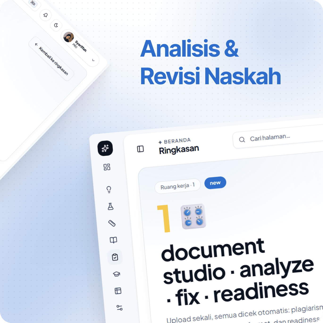 Tangkapan layar Studio Dokumen dengan judul “Analisis & Revisi Naskah”.